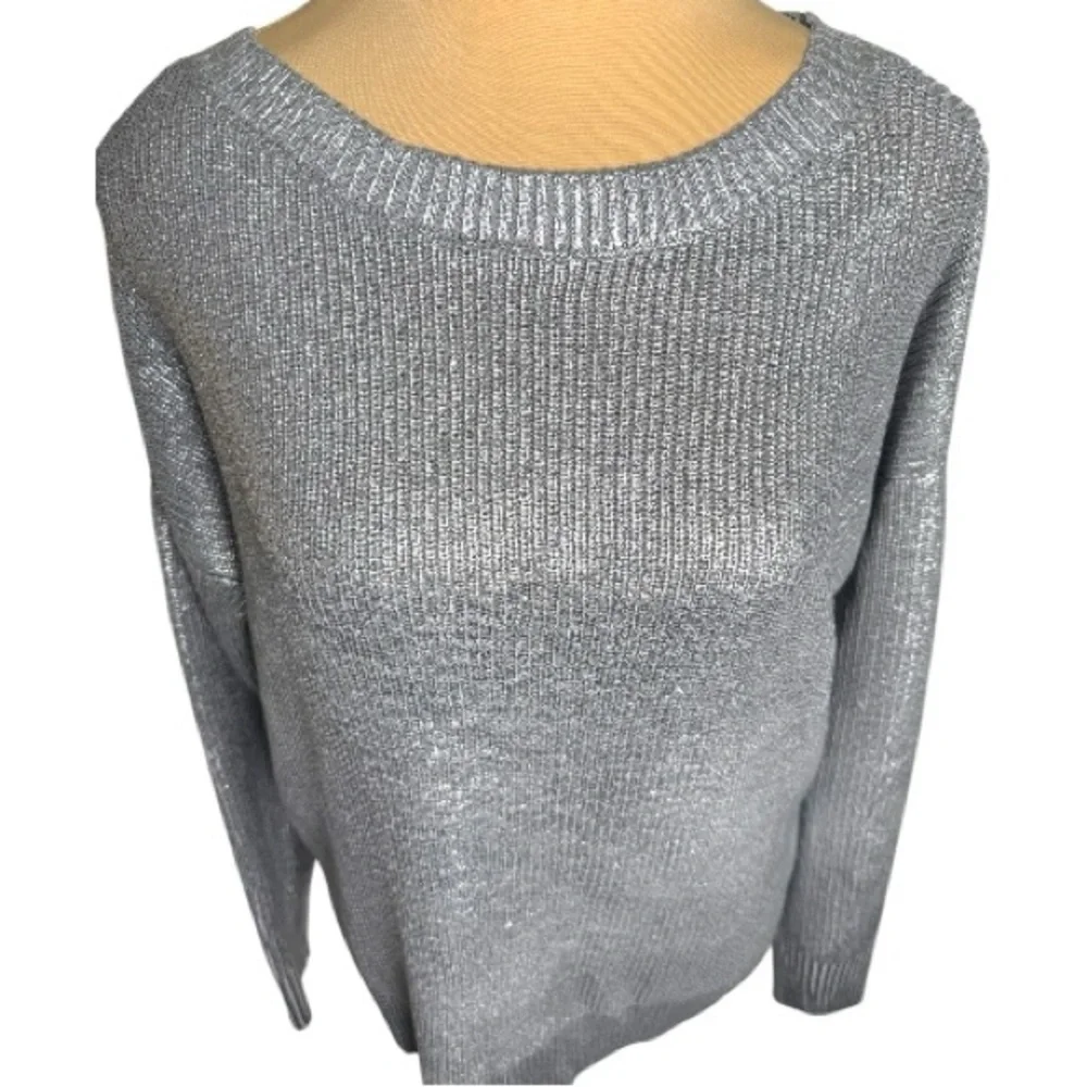 INC International Concepts Silver Foil Metallic Open-knit Sweater Size Small NWT